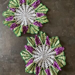 Pair of Grape Hand Crocheted Doilies